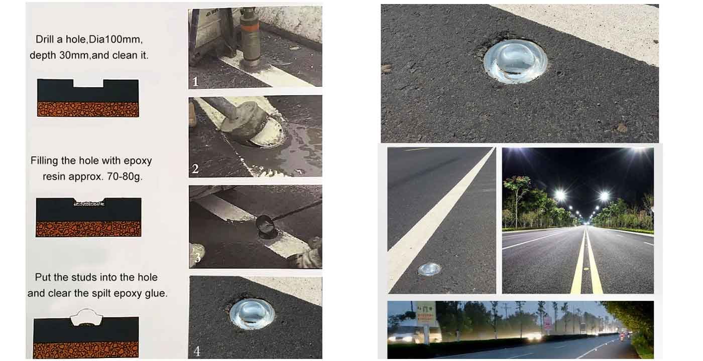 install glass road studs