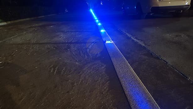 Solar road studs on a dark road
